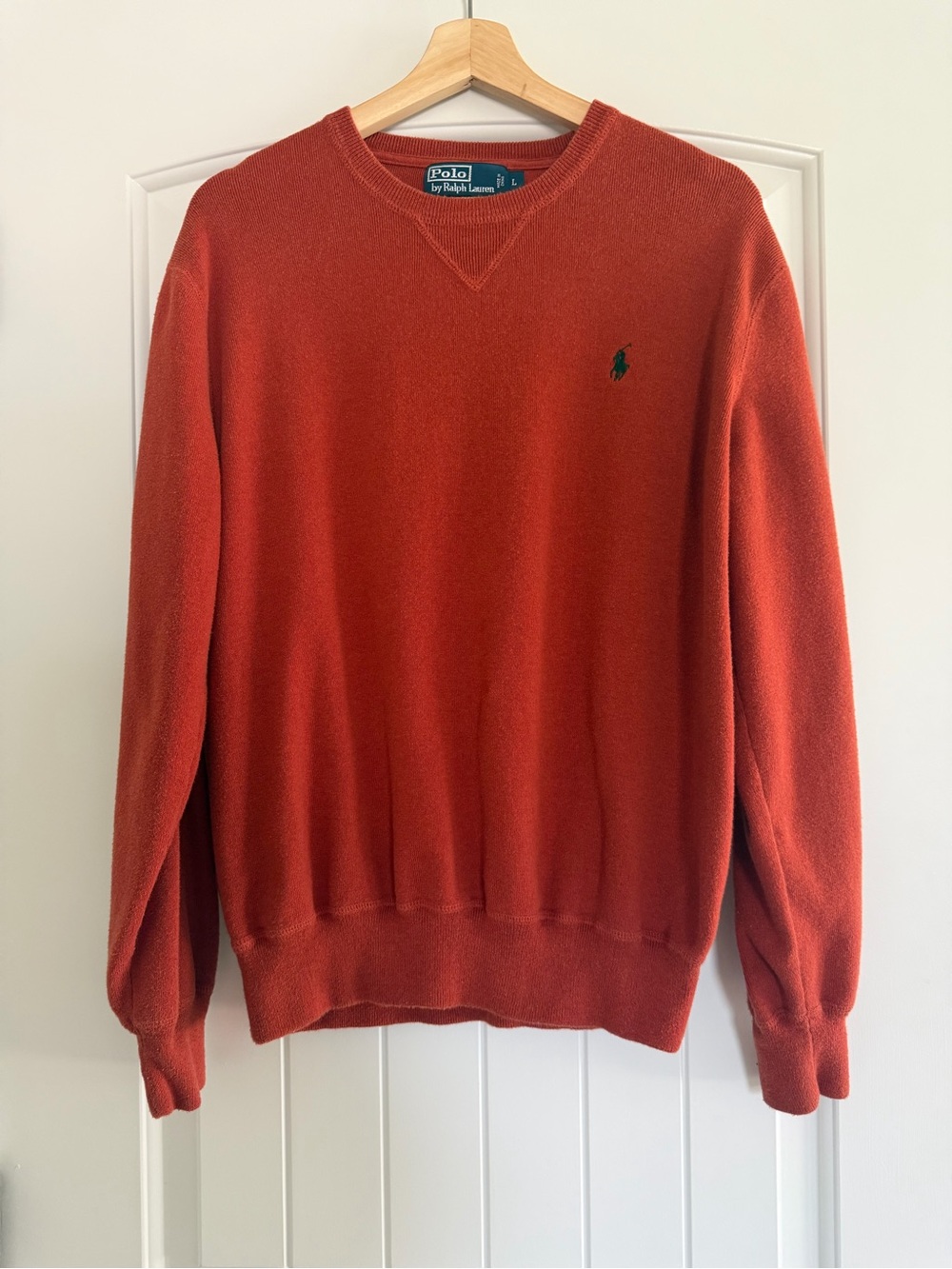 Polo Ralph Lauren Men’s Burnt Orange Crewneck Sweater w/ Green Pony Size Large